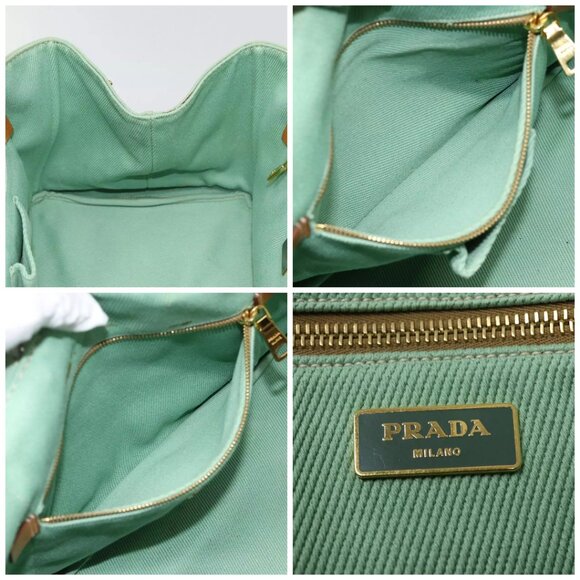 PRADA Canapa GM Hand Bag Canvas Gold Green Auth - Picture 16 of 16